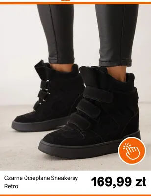 Czarne ocieplane sneakersy Retro promocja w Born2be