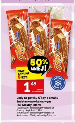 Lody na patyku O'key o smaku śmietankowo-kakaowym Ice-Mastry promocja w Twój Market