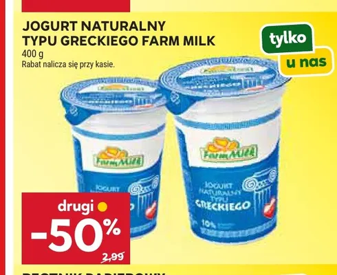 Jogurt naturalny typu greckiego Farm Milk promocja w Stokrotka