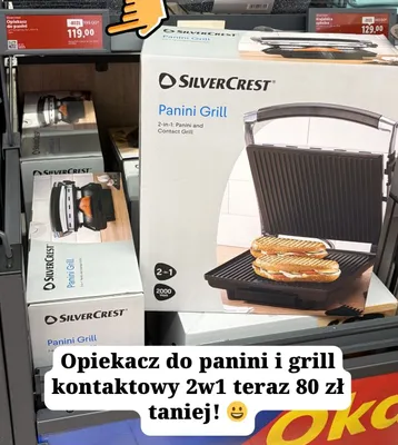 Opiekacz do panini i grill kontaktowy 2w1 Silvercrest 2000W promocja w Lidl