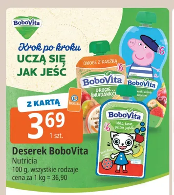 Deserek BoboVita jabłko, banan i pyszne jagódki promocja w Leclerc