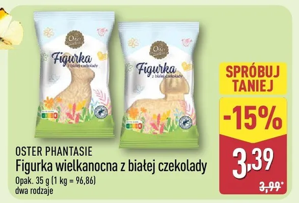 Figurka wielkanocna z białej czekolady promocja w Aldi