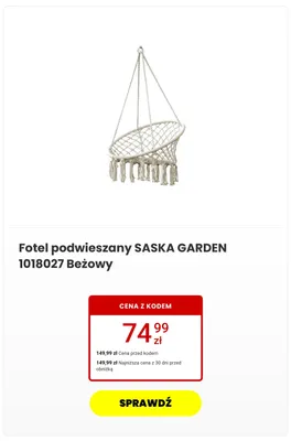 Fotel podwieszany Saska Garden promocja w Media Expert