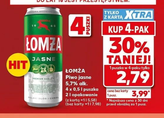 Piwo jasne Łomża Jasne 4-pak promocja w Kaufland