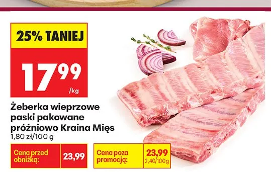 Żeberka wieprzowe paski pakowane próżniowo Kraina Mięs promocja w Biedronka