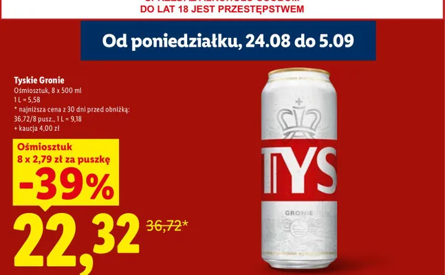 Piwo Tyskie Gronie 8-pak 500 ml promocja w Lidl