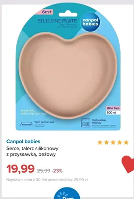 Talerz silikonowy z przyssawką Serce Canpol babies beżowy 300 ml promocja w Smyk