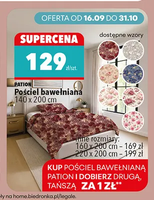 Pościel bawełniana 140x200 cm Pation promocja w Biedronka