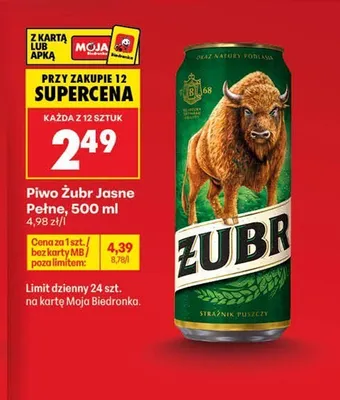 Piwo Żubr Jasne Pełne promocja w Biedronka