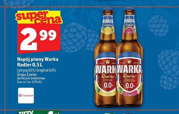 Napój piwny bezalkoholowy Warka Radler Cytryna promocja w TOPAZ