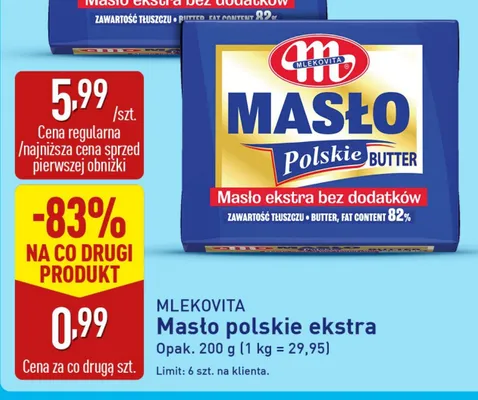 Masło polskie ekstra Mlekovita promocja w Aldi