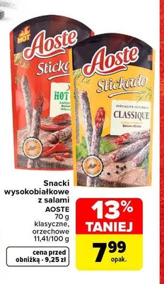 Snacki wysokobiałkowe z salami klasyczne Aoste promocja w Carrefour