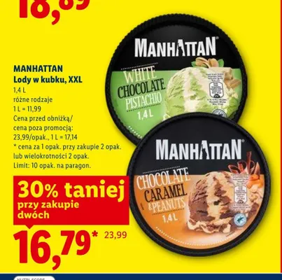 Lody w kubku XXL Chocolate Caramel & Peanuts Manhattan promocja w Lidl