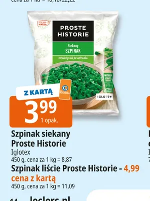 Szpinak siekany Proste Historie promocja w Leclerc