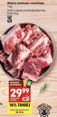 Mięso wołowe rosołowe promocja w Delikatesy Centrum