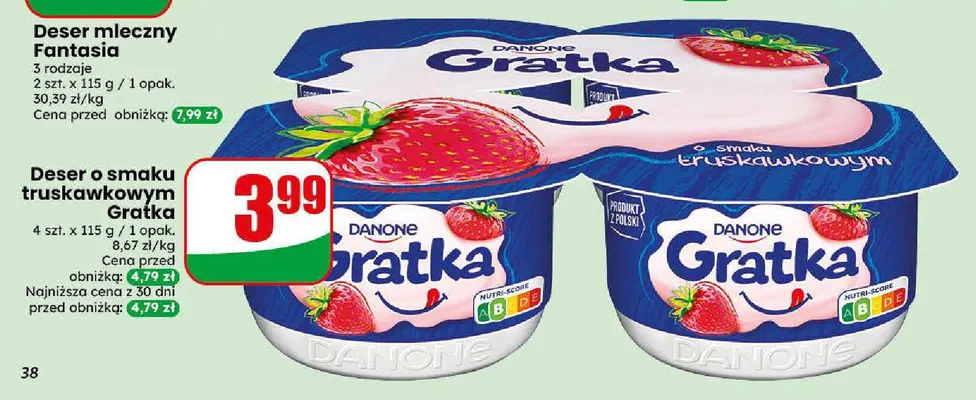 Deser o smaku truskawkowym Gratka 4-pak Danone promocja w Dino