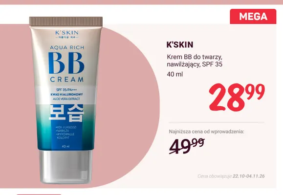 Krem BB do twarzy nawilżający SPF 35 K'SKIN promocja w Rossmann
