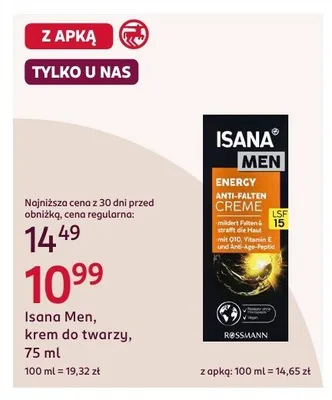 Krem do twarzy Isana Men promocja w Rossmann