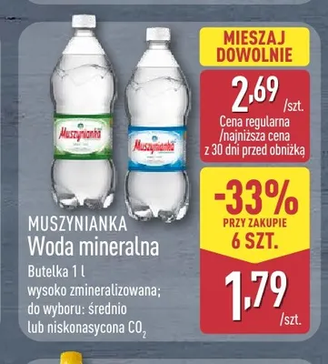 Woda mineralna gazowana niskonasycona CO2 Muszynianka promocja w Aldi