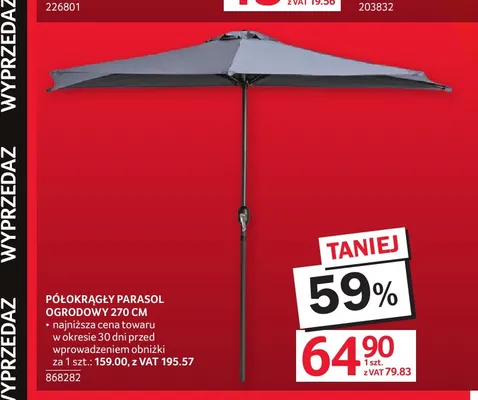 Półokrągły parasol ogrodowy 270 cm promocja w Selgros