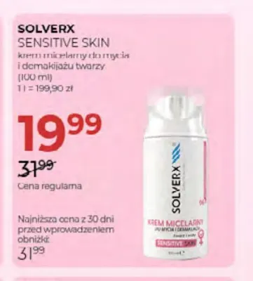 Krem micelarny do mycia i demakijażu twarzy Sensitive Skin Solverx promocja w Drogerie Jawa