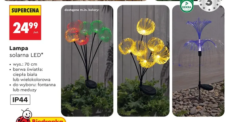 Lampa solarna LED fontanna ciepła biała wys. 70cm promocja w Biedronka