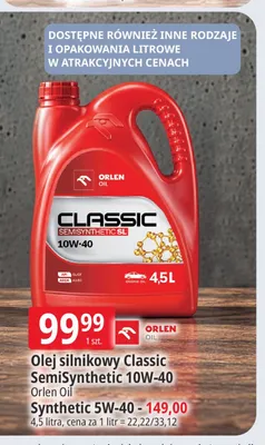 Olej silnikowy Classic Synthetic 5W-40 Orlen Oil promocja w Leclerc