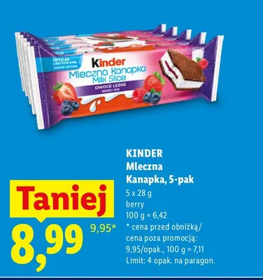 Mleczna Kanapka berry Kinder 5-pak promocja w Lidl