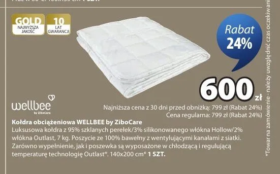 Kołdra obciążeniowa wellbee WELLBEE by ZiboCare 140x200 cm promocja w Jysk