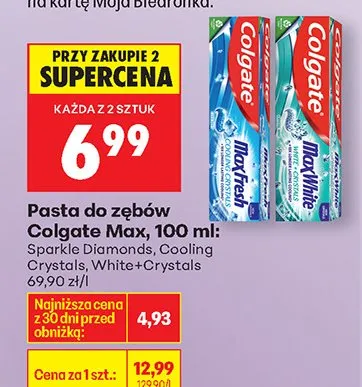Pasta do zębów Max, 100ml: Sparkle Diamonds, Cooling Crystals, White+Crystals Colgate promocja w Biedronka