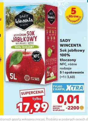 Sok jabłkowy 100% tłoczony NFC Sady Wincenta promocja w Kaufland