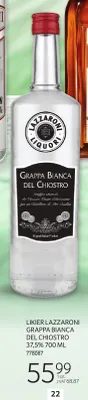 Likier Lazzaroni Grappa Bianca del Chiostro 37,5% promocja w Selgros