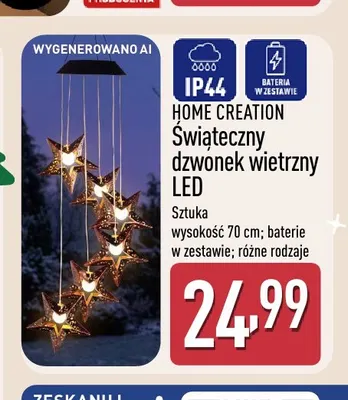 Świąteczny dzwonek wietrzny LED Home Creation promocja w Aldi