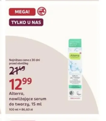 Nawilżające serum do twarzy Alterra promocja w Rossmann