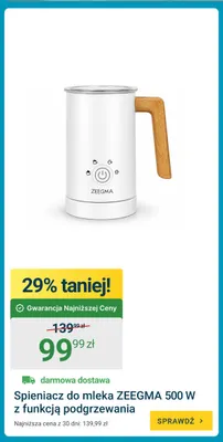 Spieniacz do mleka Zeegma z funkcją podgrzewania promocja w ERLI