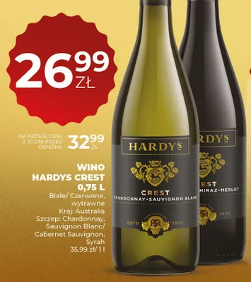 Wino białe/czerwone wytrawne Chardonnay, Sauvignon Blanc/Cabernet Sauvignon, Syrah promocja w Duży Ben