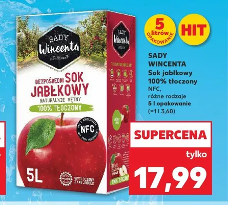 Sok jabłkowy 100% tłoczony NFC Sady Wincenta promocja w Kaufland