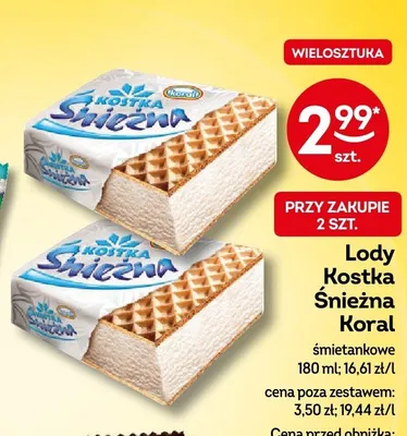 Lody Kostka Śnieżna Koral śmietankowe promocja w Żabka