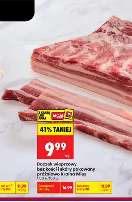 Boczek wieprzowy bez kości i skóry pakowany próżniowo Kraina Mięs promocja w Biedronka