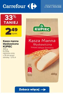 Kasza manna błyskawiczna promocja w Carrefour