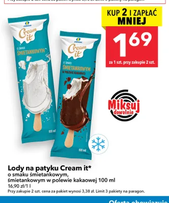 Lody na patyku Cream it o smaku śmietankowym w polewie kakaowej promocja w LEWIATAN