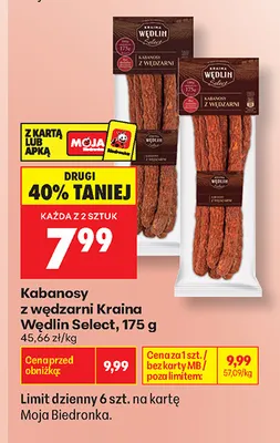 Kabanosy z wędzarni Kraina Wędlin Select promocja w Biedronka