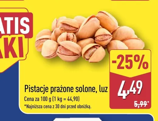 Pistacje prażone solone luz promocja w Aldi