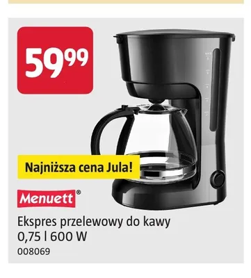 Ekspres przelewowy do kawy Menuett 0,75 l 600W promocja w Jula