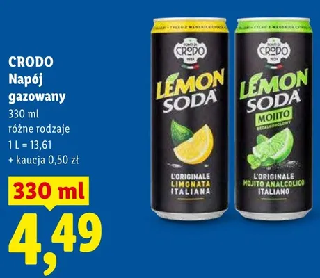 Napój gazowany Crodo Lemon Soda L'Originale Mojito Analcolico Italiano promocja w Lidl