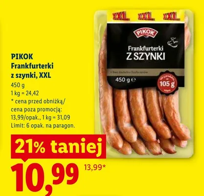 Frankfurterki z szynki XXL PIKOK promocja w Lidl