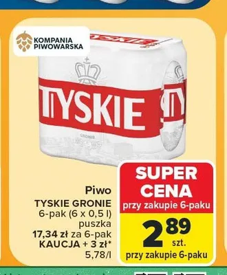Piwo Tyskie Gronie 6-pak 500 ml promocja w Carrefour