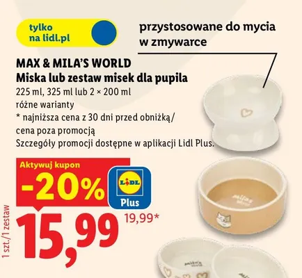 Miska dla pupila 325 ml Max & Mila's World promocja w Lidl