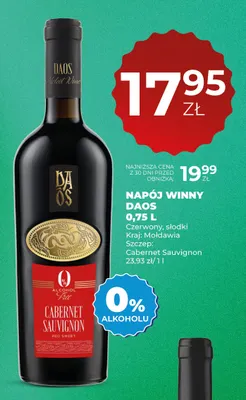 Wino bezalkoholowe Napój winny bezalkoholowy Daos Cabernet Sauvignon promocja w Duży Ben