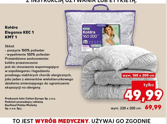 Kołdra Elegance KEC 1 KMT 1 wym. 160x200cm John Cotton promocja w Kaufland